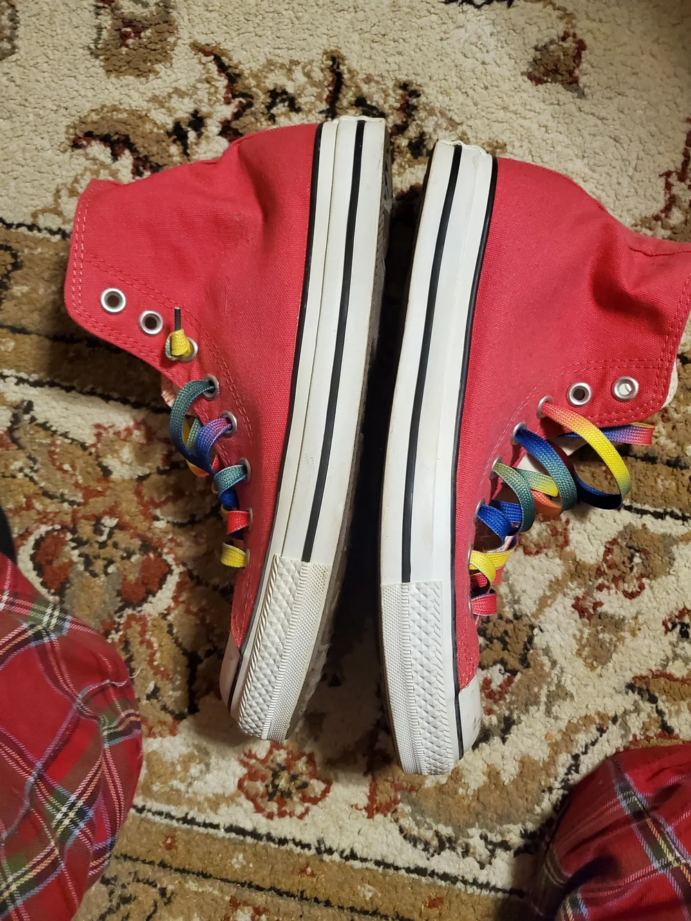 Converse Chuck Taylor High Top Sneakers - Red Canvas with Rainbow Laces Unisex - Picture 2 of 13
